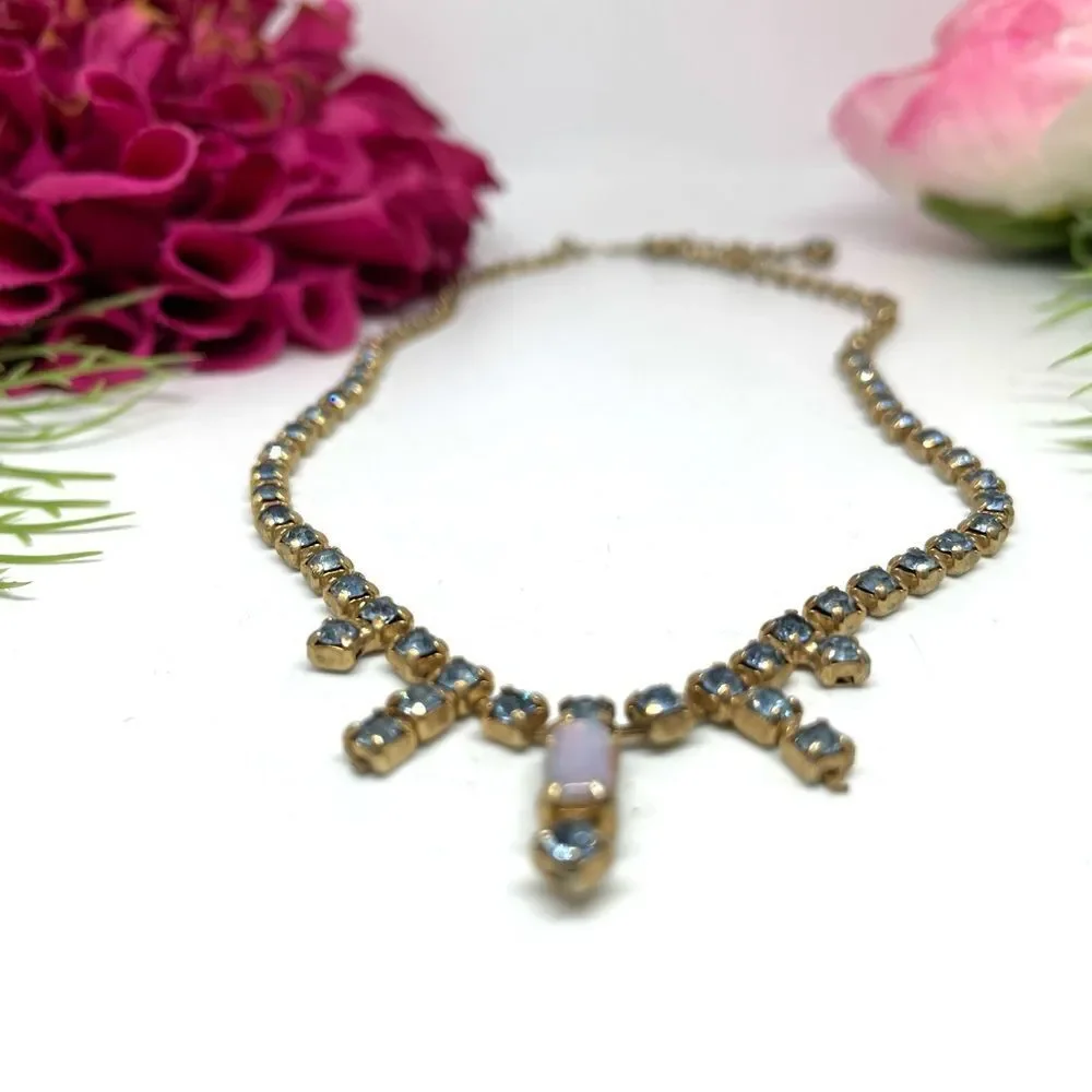 VINTAGE⚜️Gorgeous Aqua Crystal Linked Opal Gem Necklace